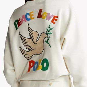 Polo Ralph Lauren Peace Love Polo Embroidered Back Sweatshirt, White (Size L)